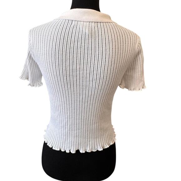 New COTTON EMPORIUM Women's White Collar Placket Polo Top Size M - Picture 3 of 5